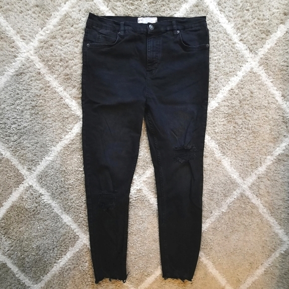 Free People | Distressed Raw Hem Black Skinny Jeans Size 31 - Picture 2 of 9